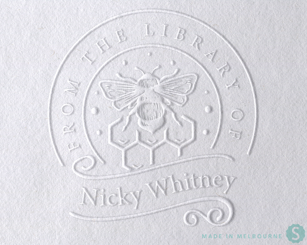 Bee Book Embosser Personalized, Bee Book Stamp Custom, 1.5 x 1.5 inches,  Rubber Stamp, Self Inking Stamp or Embosser