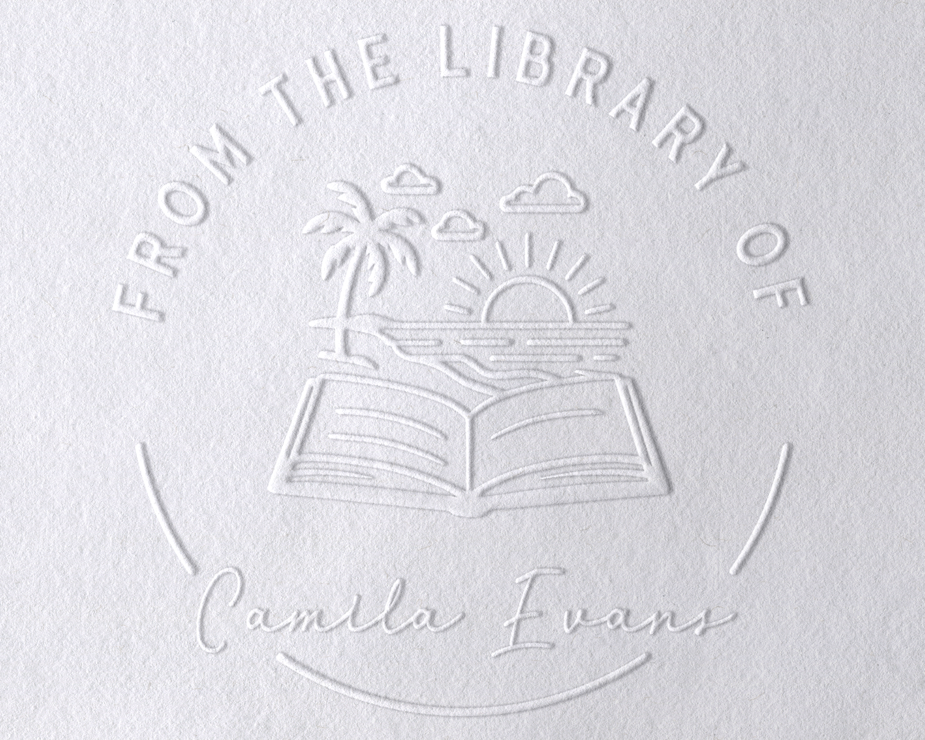 Custom Beach Themed Book Stamp or Embosser – 40 mm Round