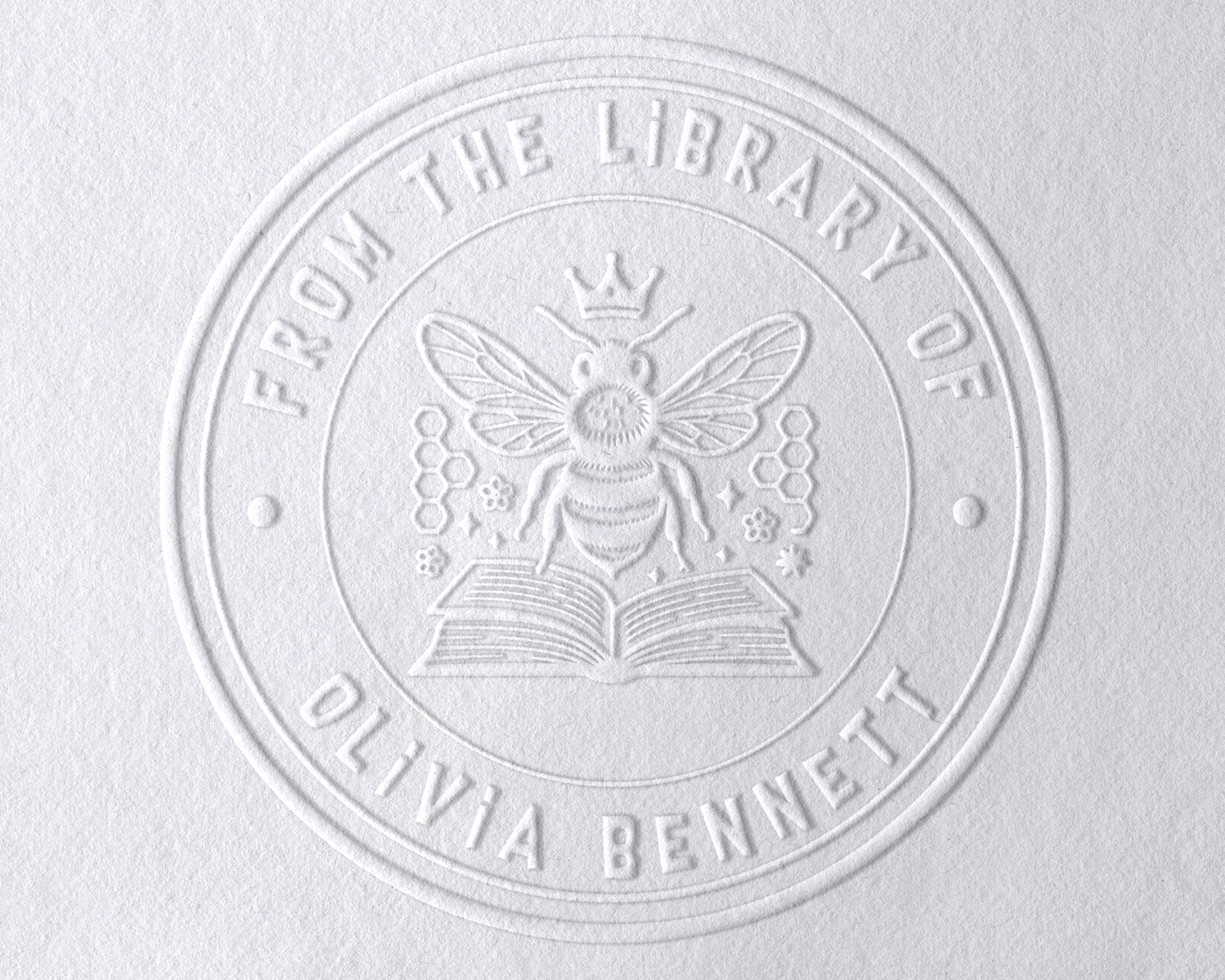 Custom Bee Themed Book Stamp or Embosser – 40 mm Round