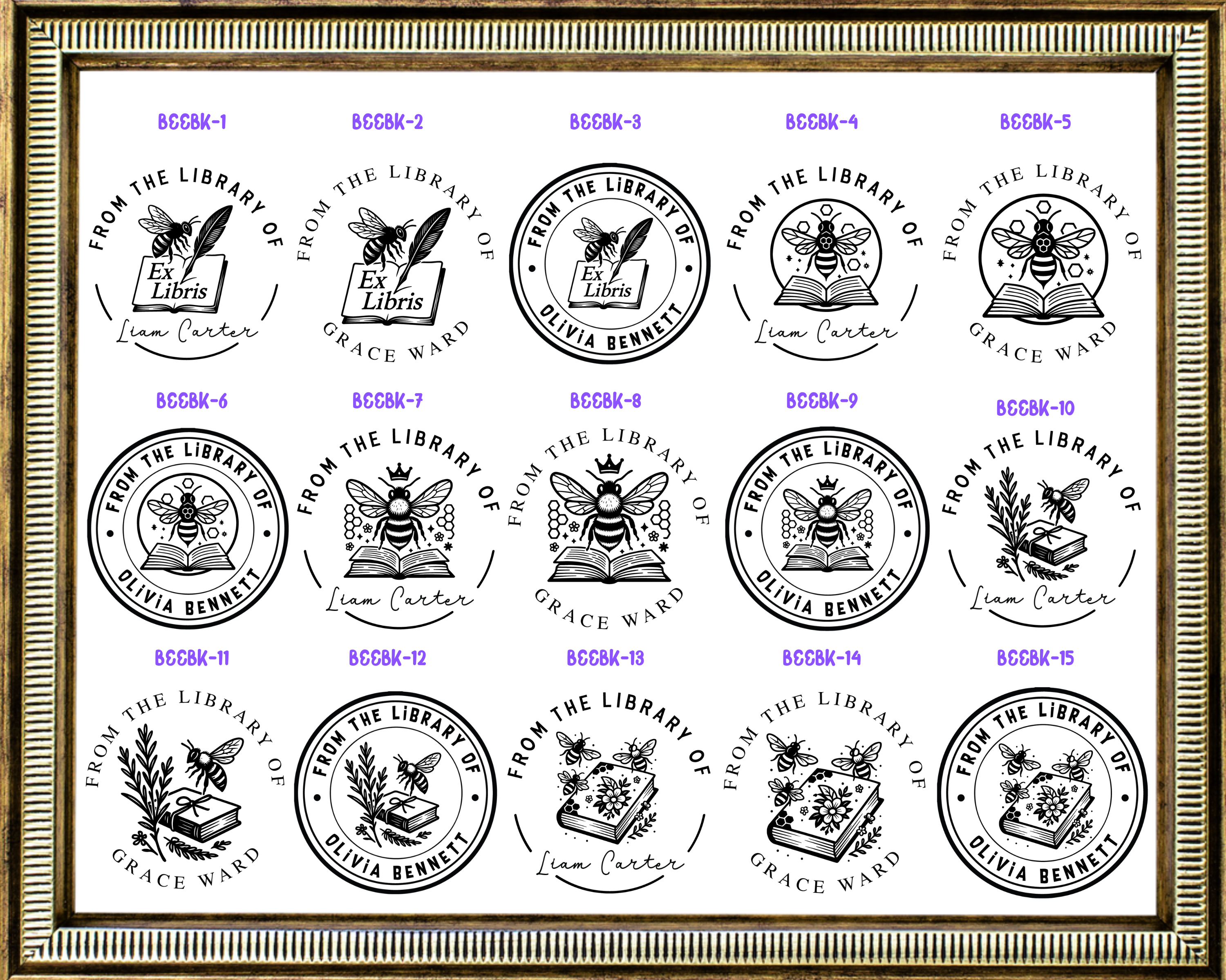 Custom Bee Themed Book Stamp or Embosser – 40 mm Round