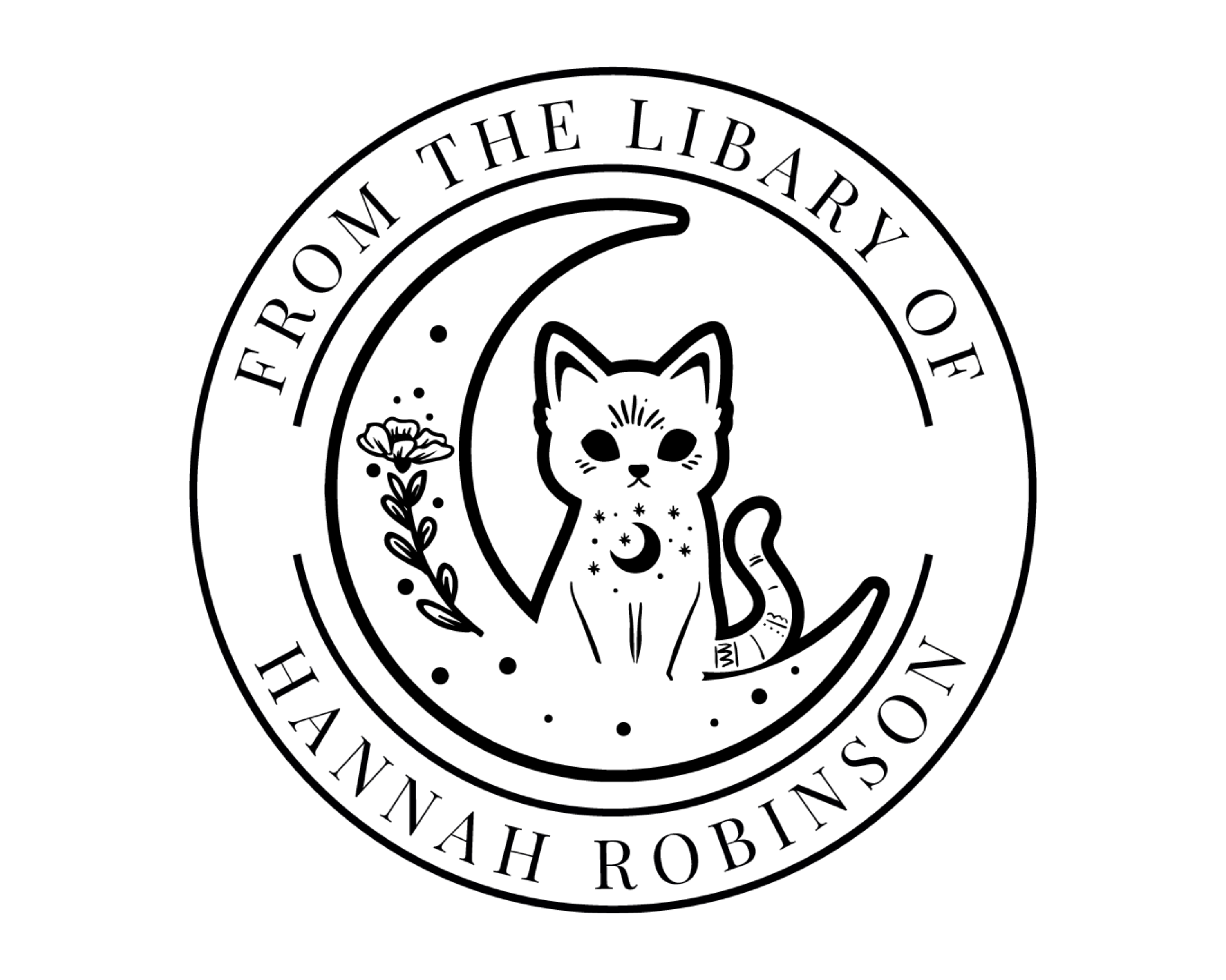Cat Custom Name Book Stamp - Cat Sitting Moon