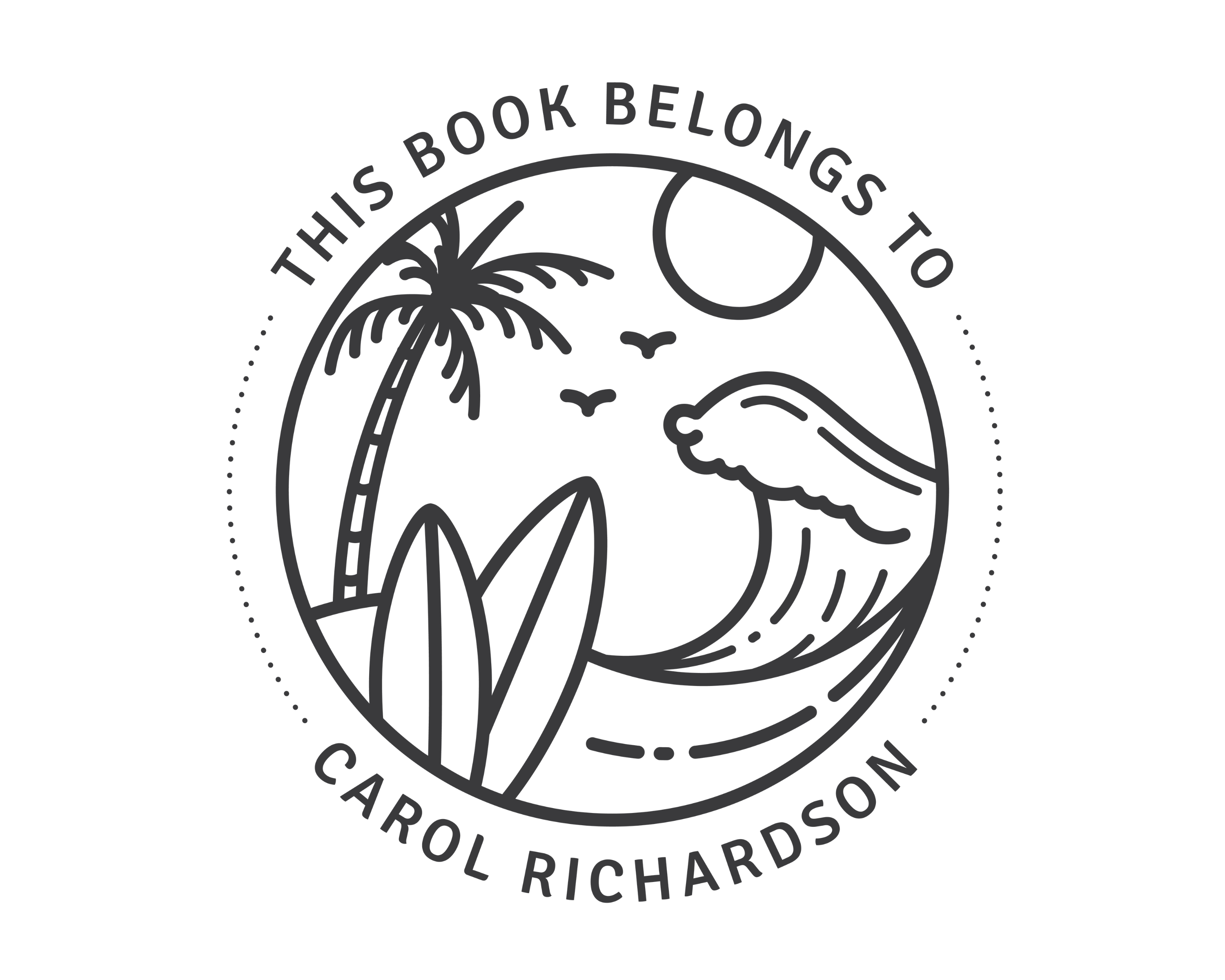 Beach Custom Name Book Stamp - JL-BEACH1