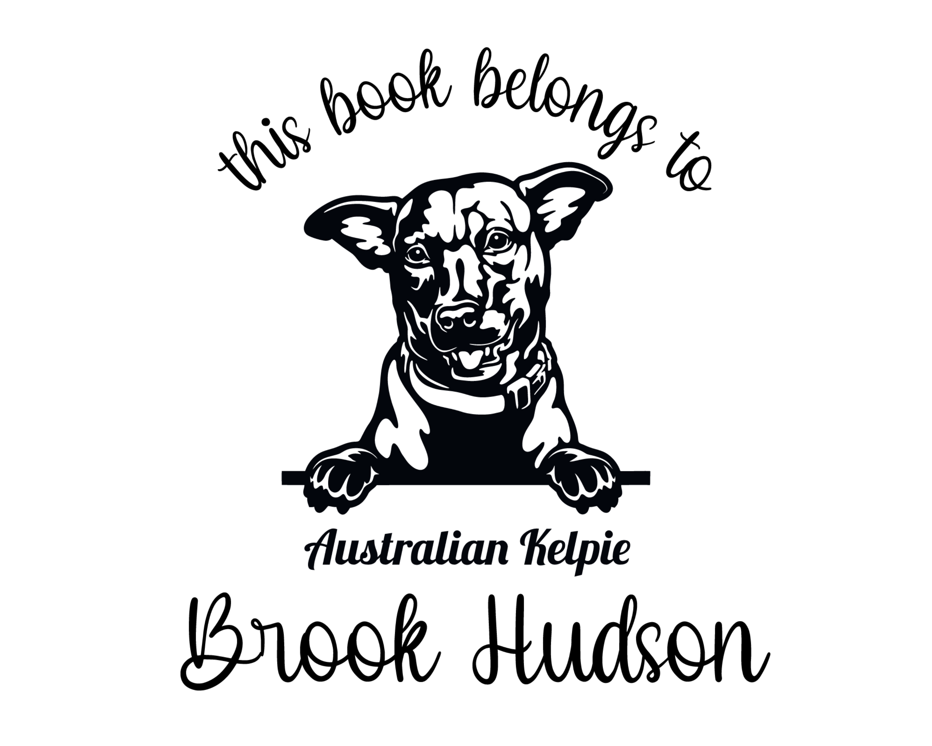 Dog Custom Name Book Stamp - JL-DOG6-AustralianKelpie