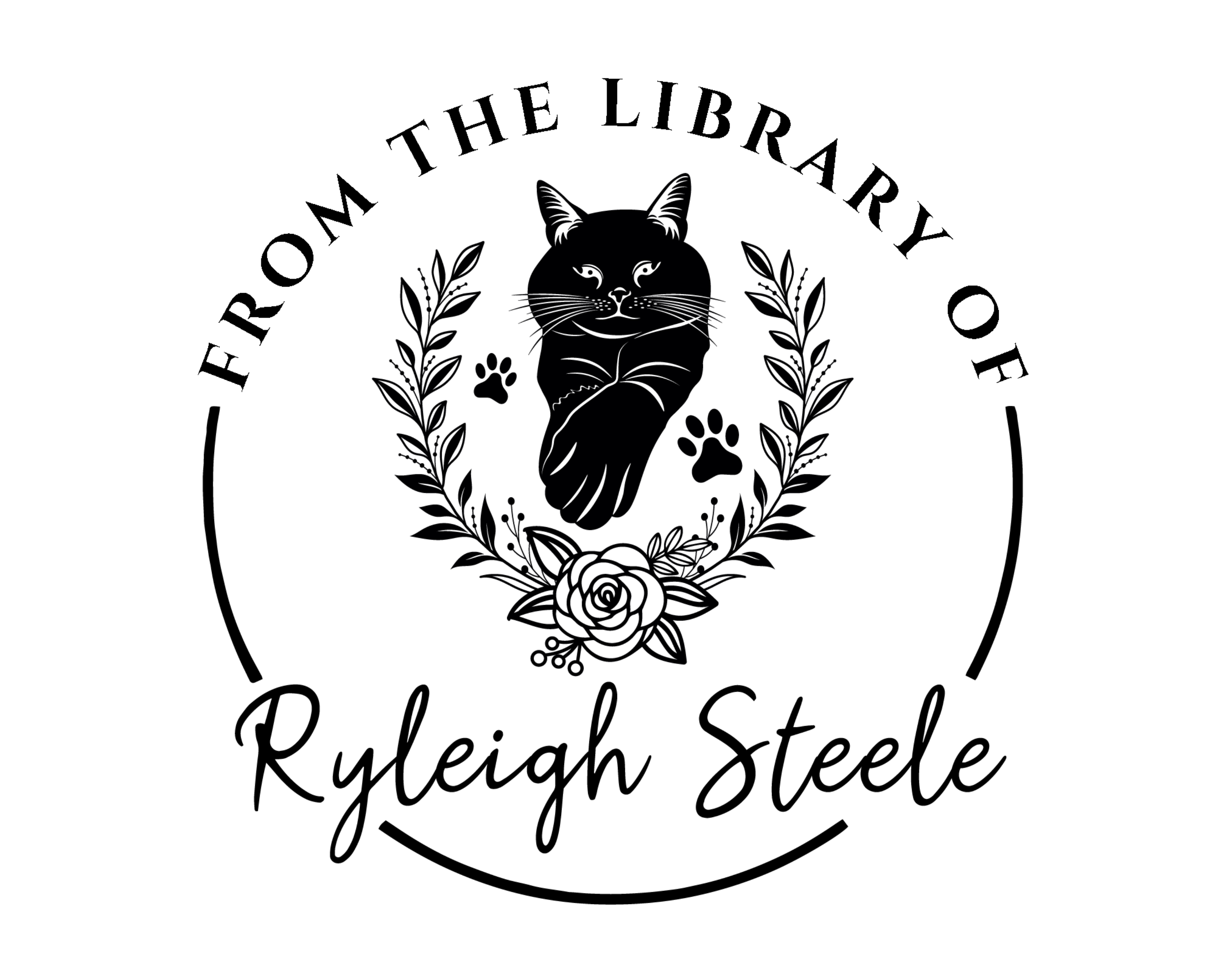 Cat Custom Name Book Stamp - JL-FloralCats10