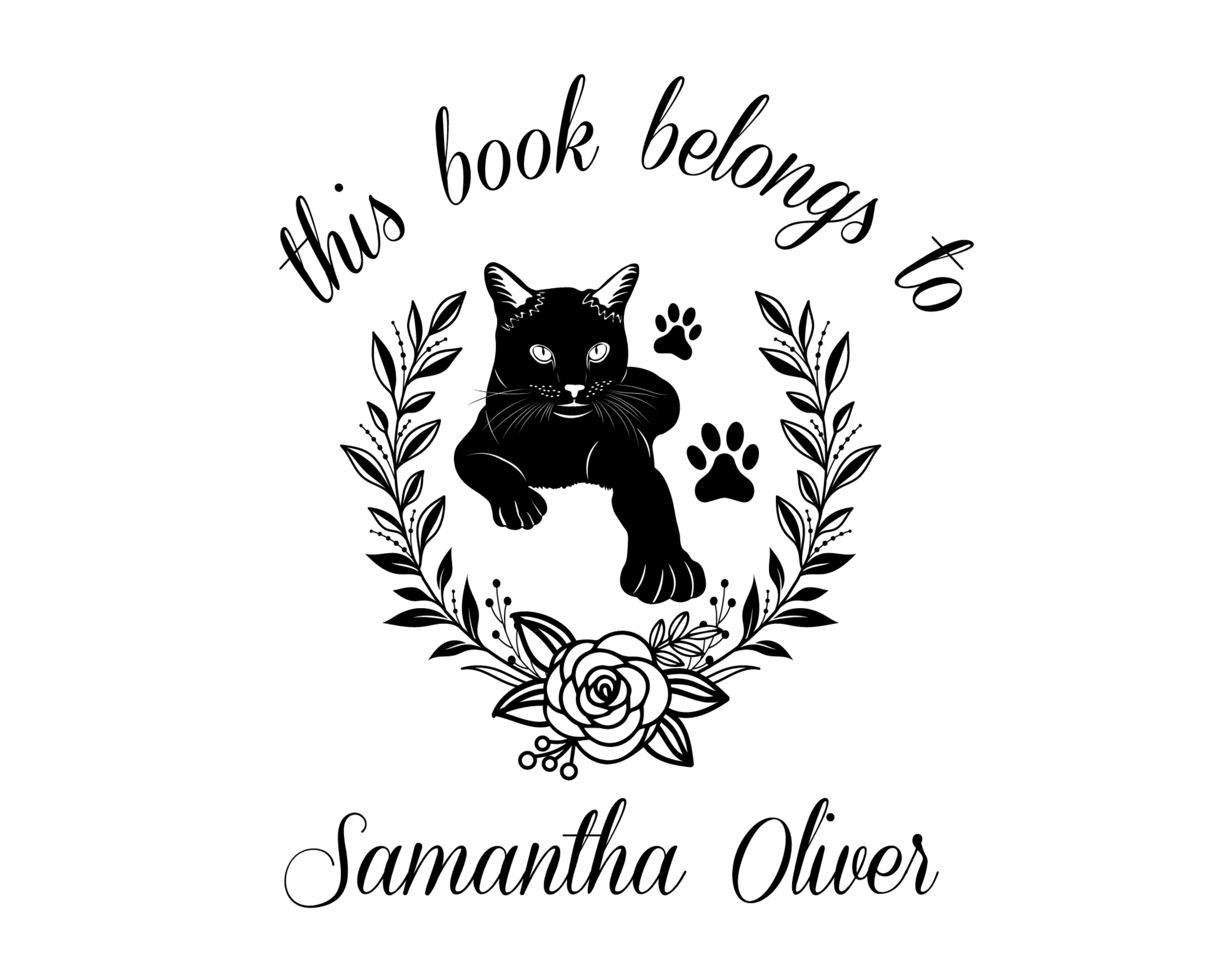 Cat Custom Name Book Stamp - JL-FloralCats11