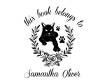 Load image into Gallery viewer, Cat Custom Name Book Stamp - JL-FloralCats11
