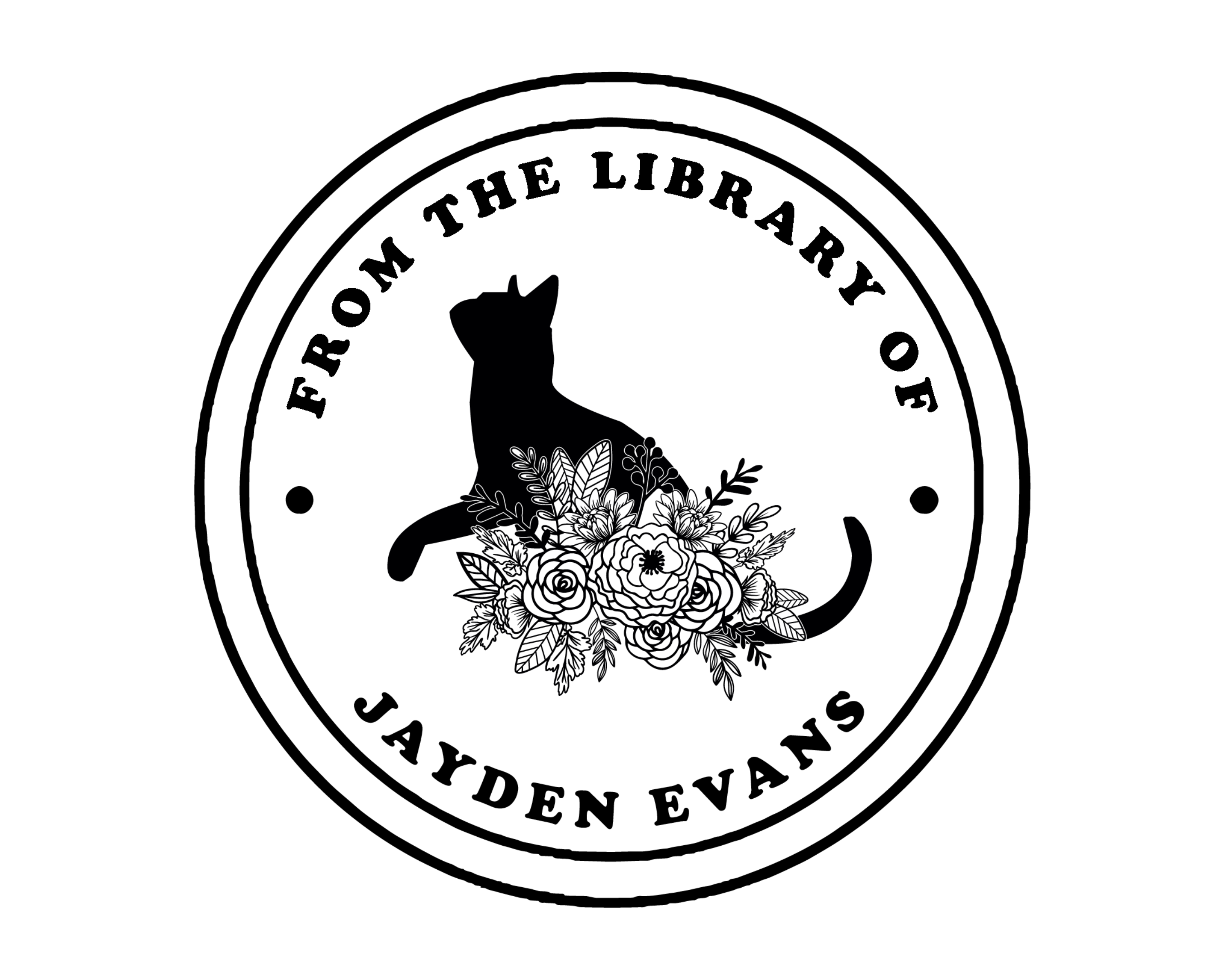 Cat Custom Name Book Stamp - JL-FloralCats12