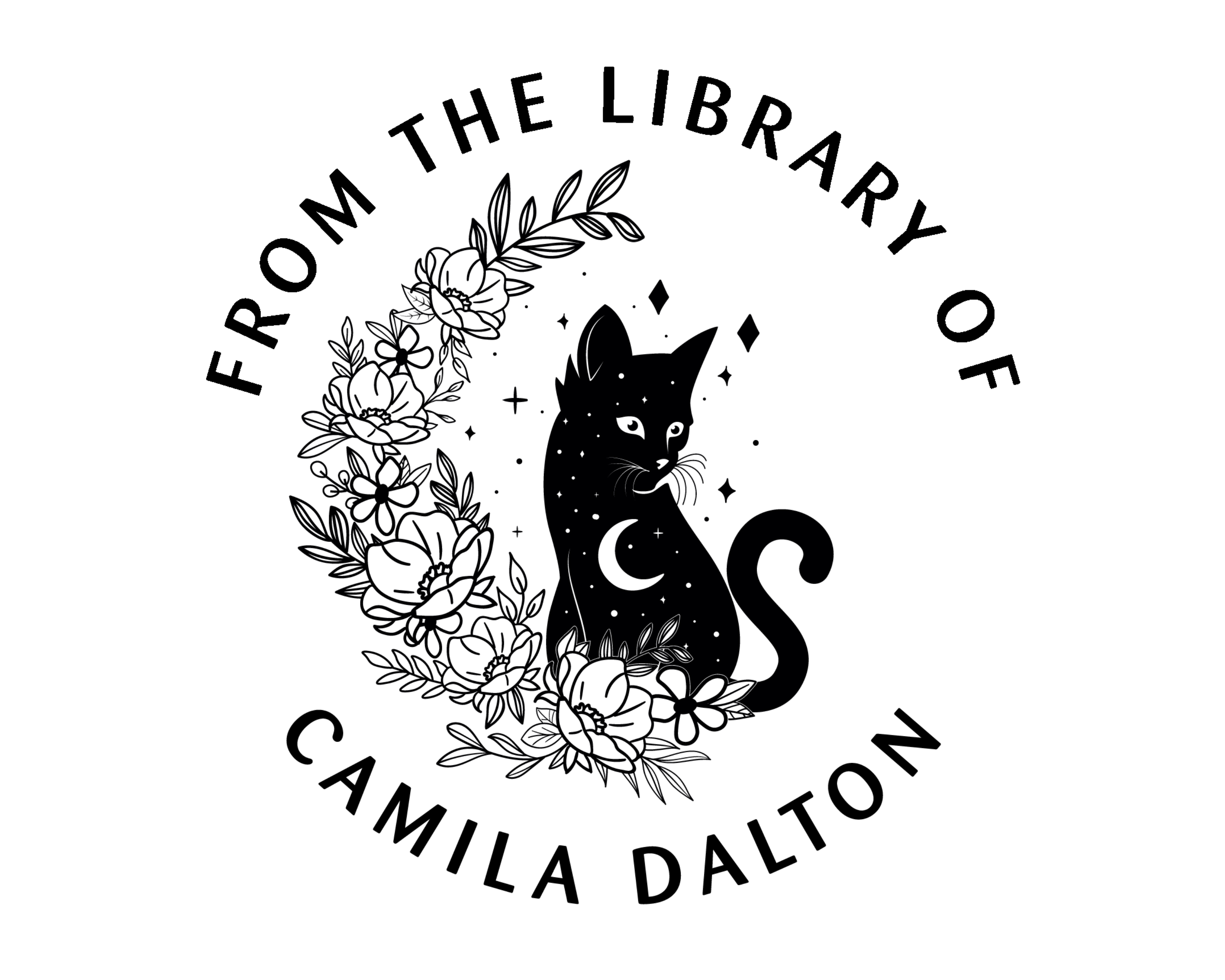 Cat Custom Name Book Stamp - JL-FloralCats29