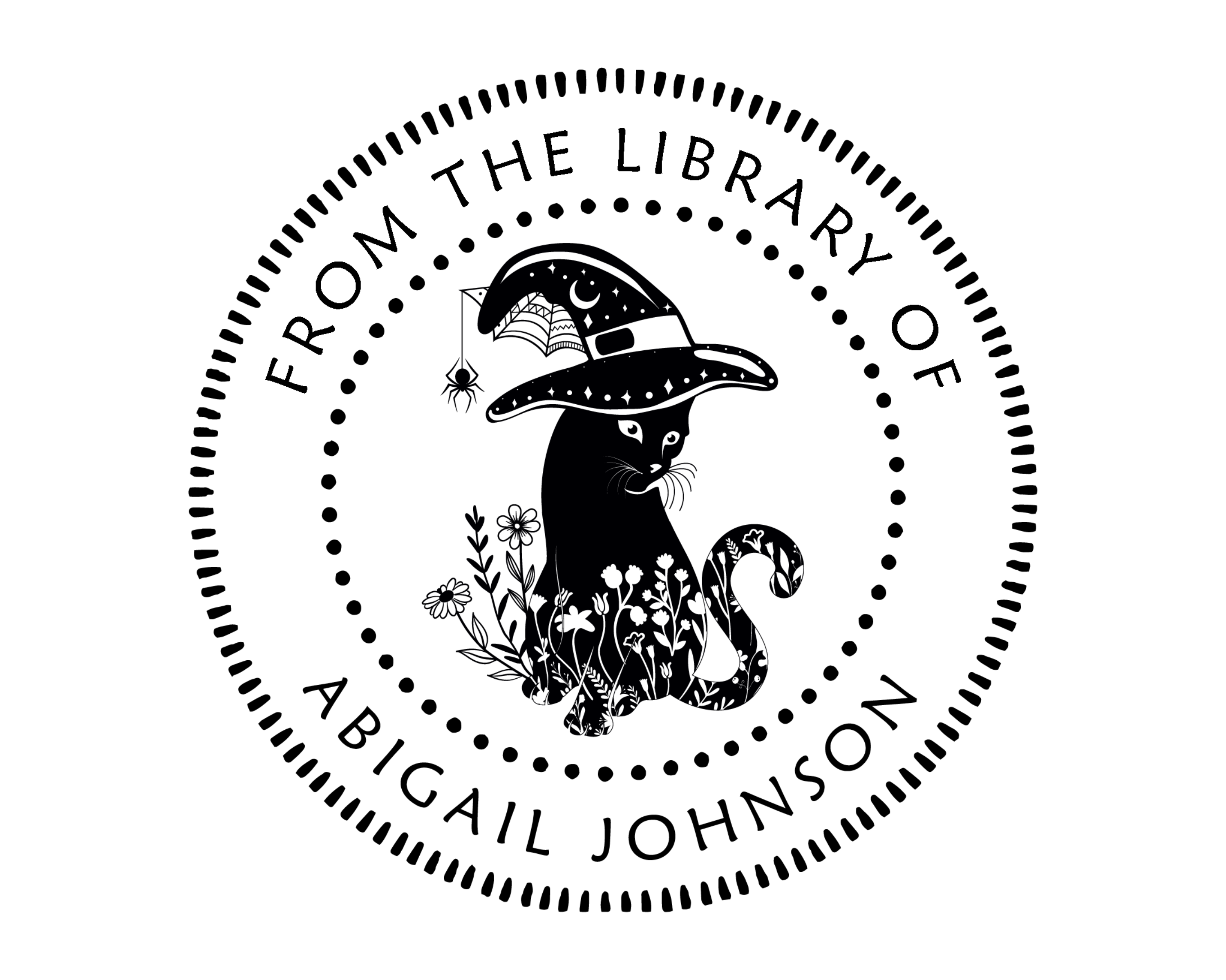 Cat Custom Name Book Stamp - JL-FloralCats2