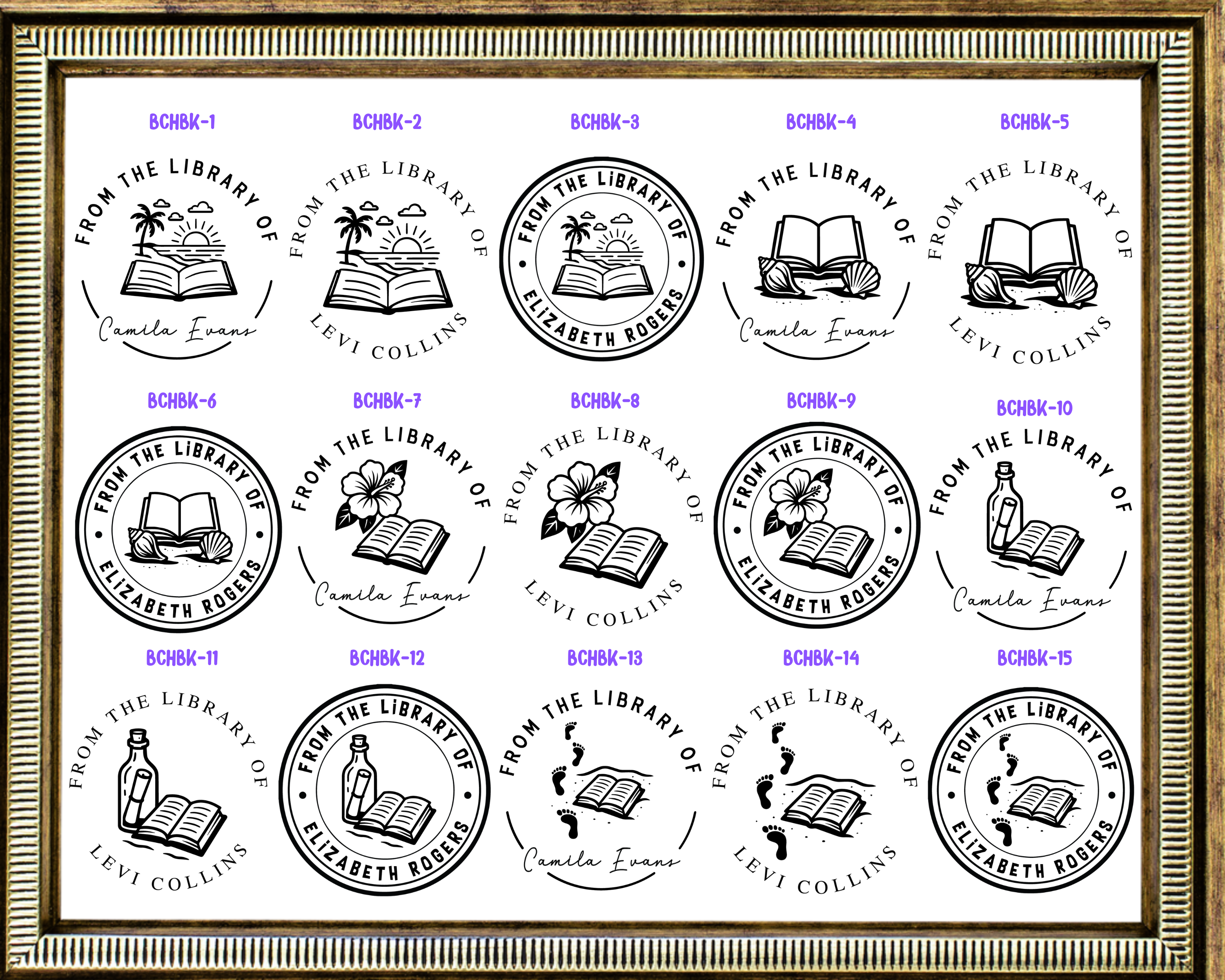 Custom Beach Themed Book Stamp or Embosser – 40 mm Round