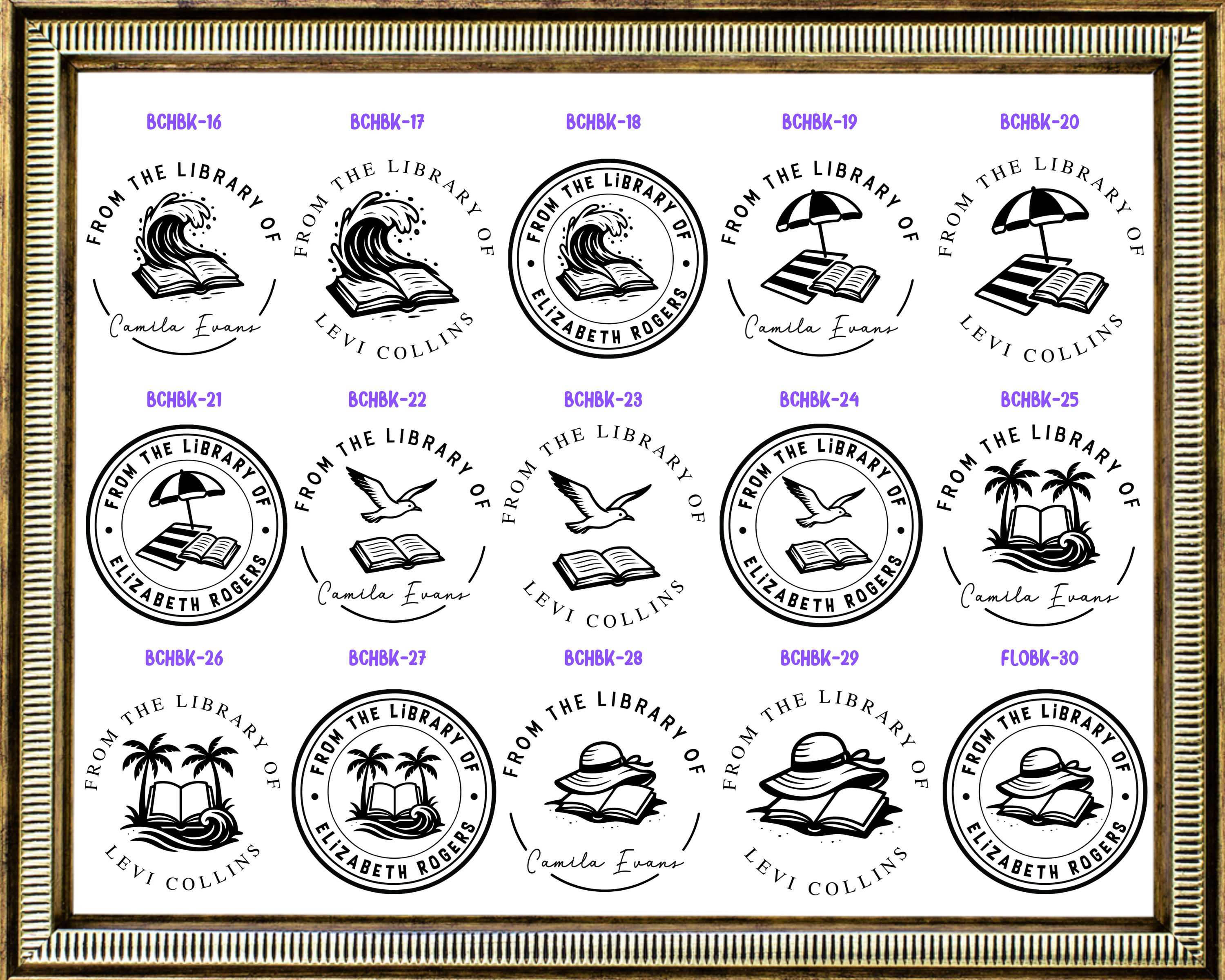 Custom Beach Themed Book Stamp or Embosser – 40 mm Round