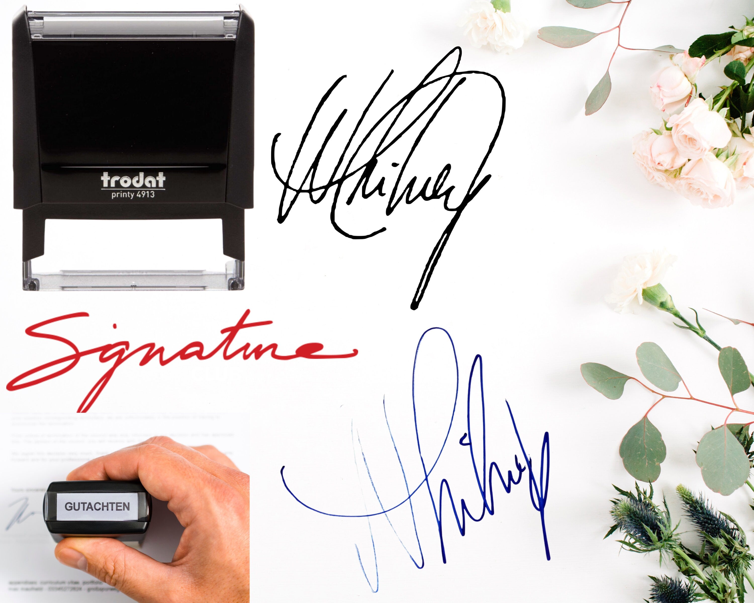 Custom Signature Stamp - Self Inking Customized Signature Stamp | Choose  Ink Color (Red)